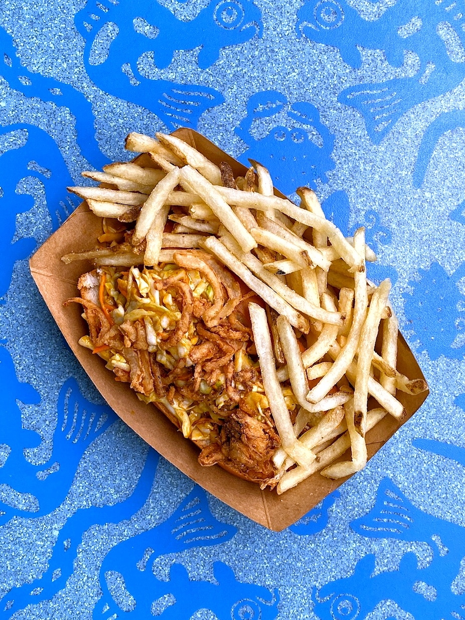 Vegan Hot Link Smokehouse Sandwich at Flame Tree Barbecue in Disney