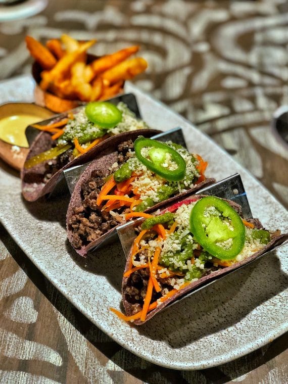 Vegan Tacos at Three Bridges Bar & Grill at Villa del Lago in Disney’s Coronado Springs Resort at Walt Disney World