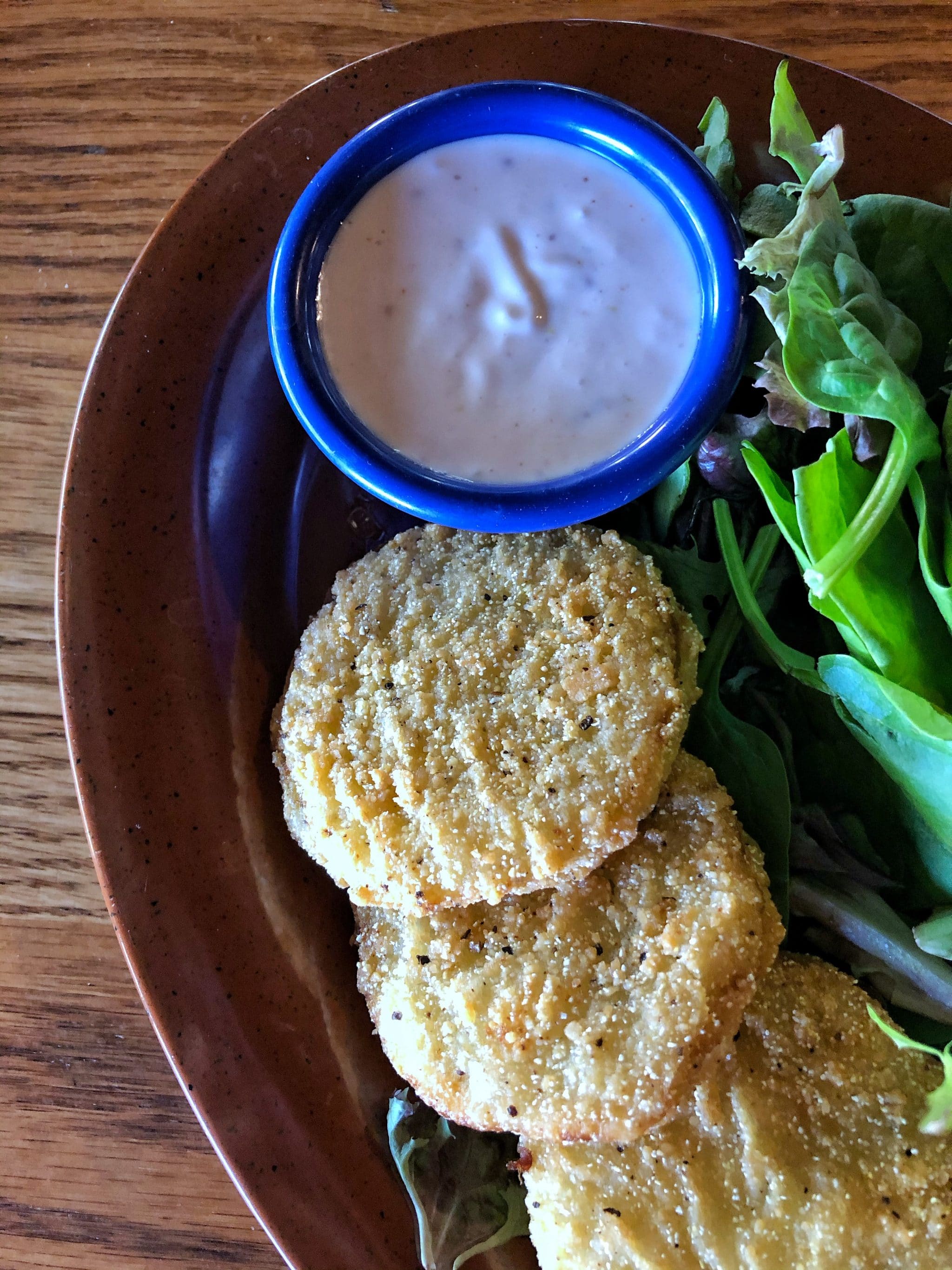 Vegan Fried Green Tomatoes at Crocket’s Tavern in Disney’s Fort Wilderness Resort and Campground at Walt Disney World