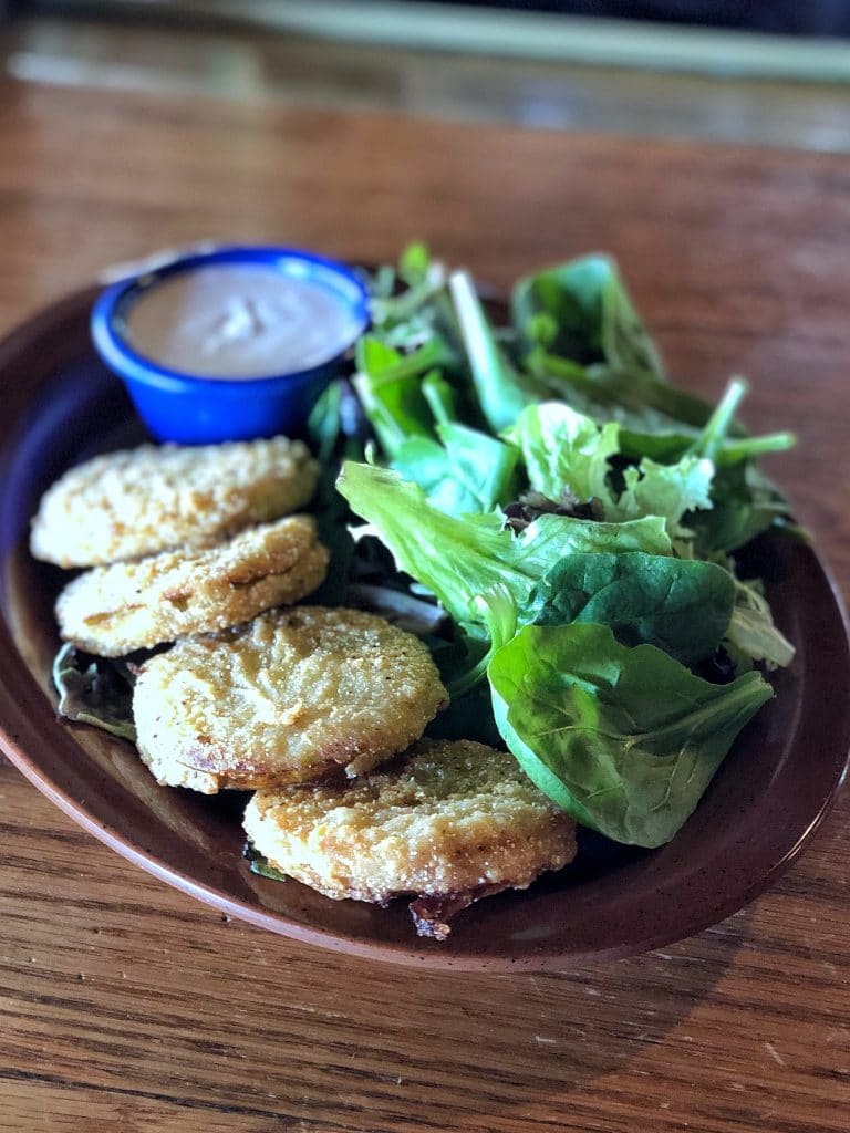 Vegan Fried Green Tomatoes at Crockett’s Tavern in Disney’s Fort Wilderness Resort and Campground at Walt Disney World