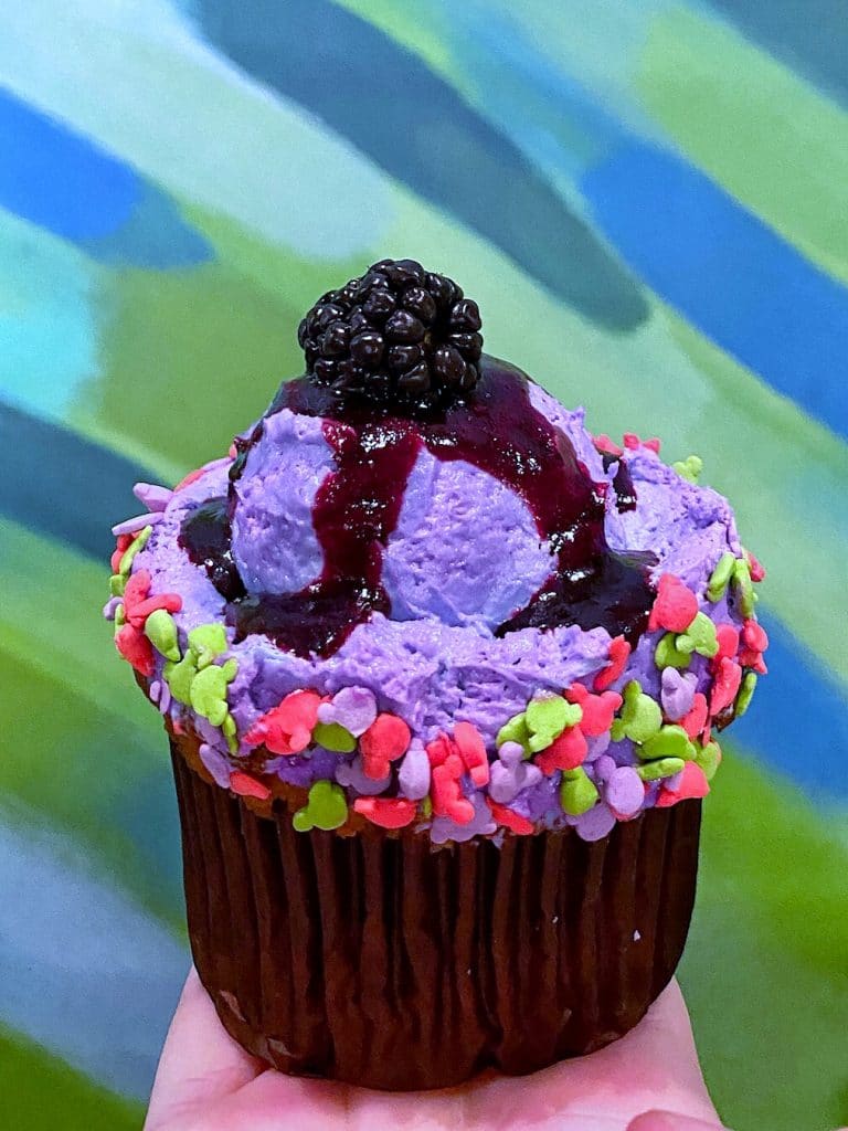 Vegan Blackberry Seasonal Cupcake at Sunshine Seasons in The Land at Epcot in Walt Disney World