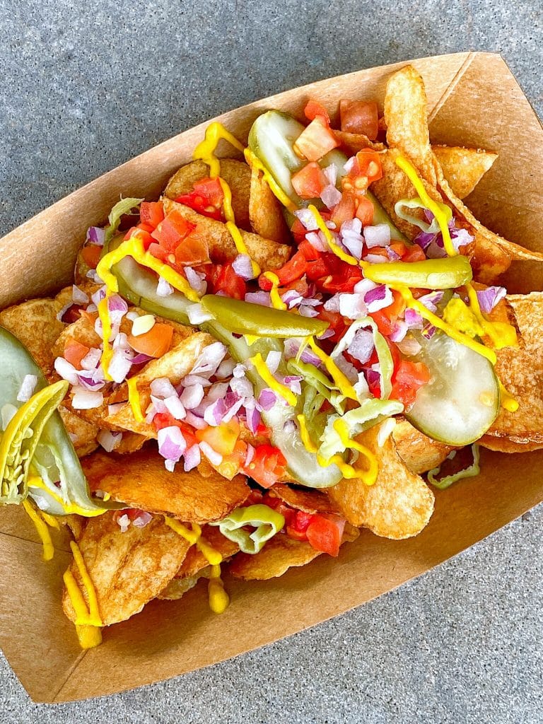 Disney Springs Hot Diggity Dogs Food Truck Vegan Chicago Style Loaded Chips