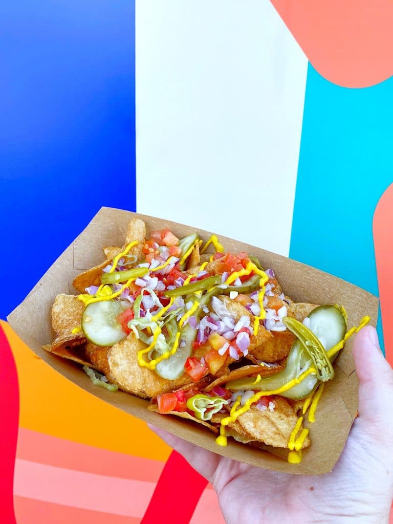 Disney Springs Hot Diggity Dogs Food Truck Vegan Chicago Style Loaded Chips