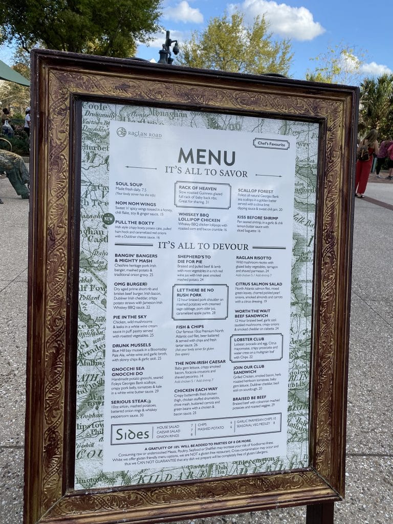 Raglan Road menu