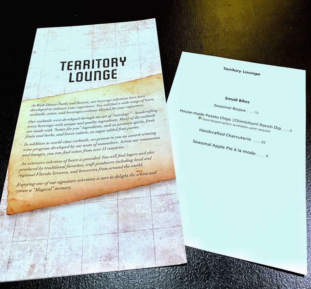 Territory Lounge seasonal menu