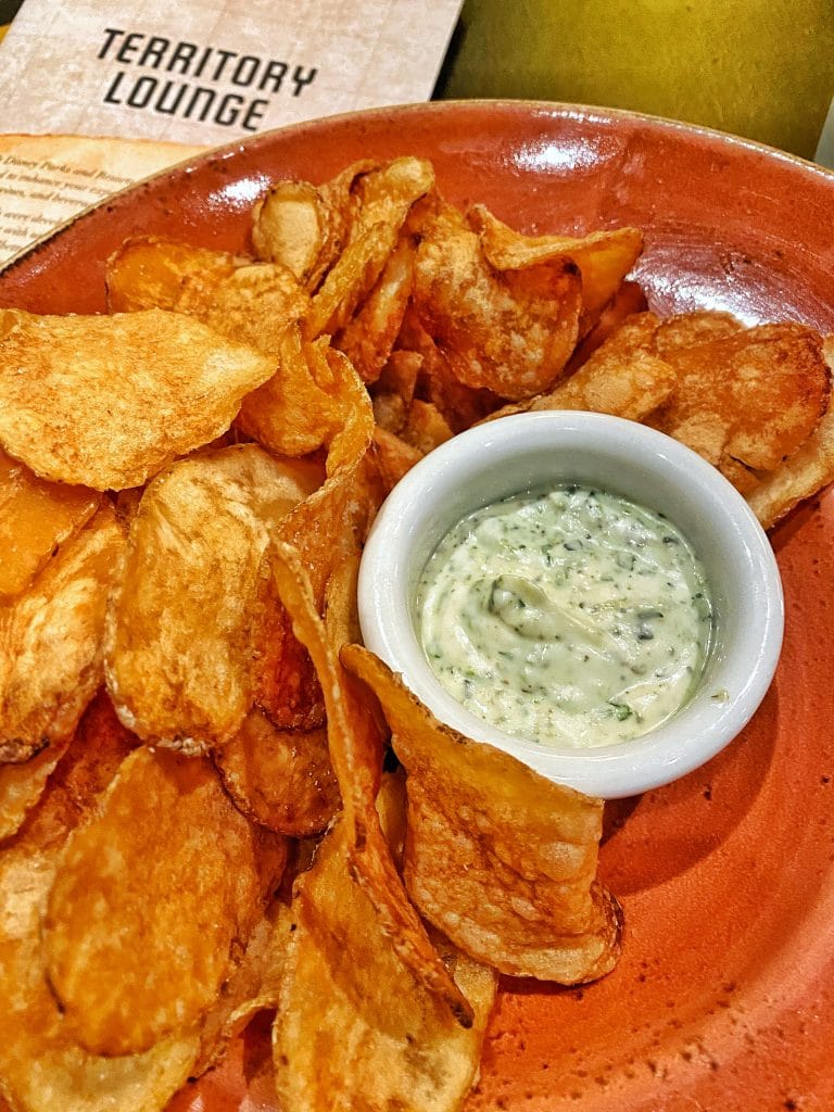 Chips with vegan Chimichurri Dip Territory Lounge