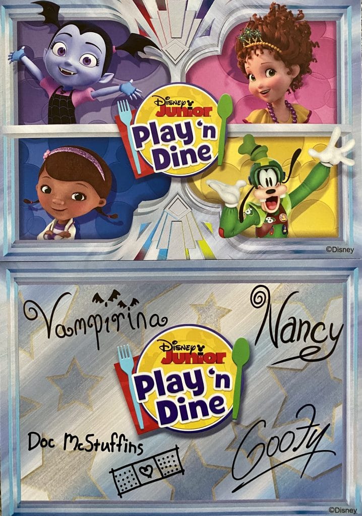 Disney Junior Play ‘n Dine autograph card