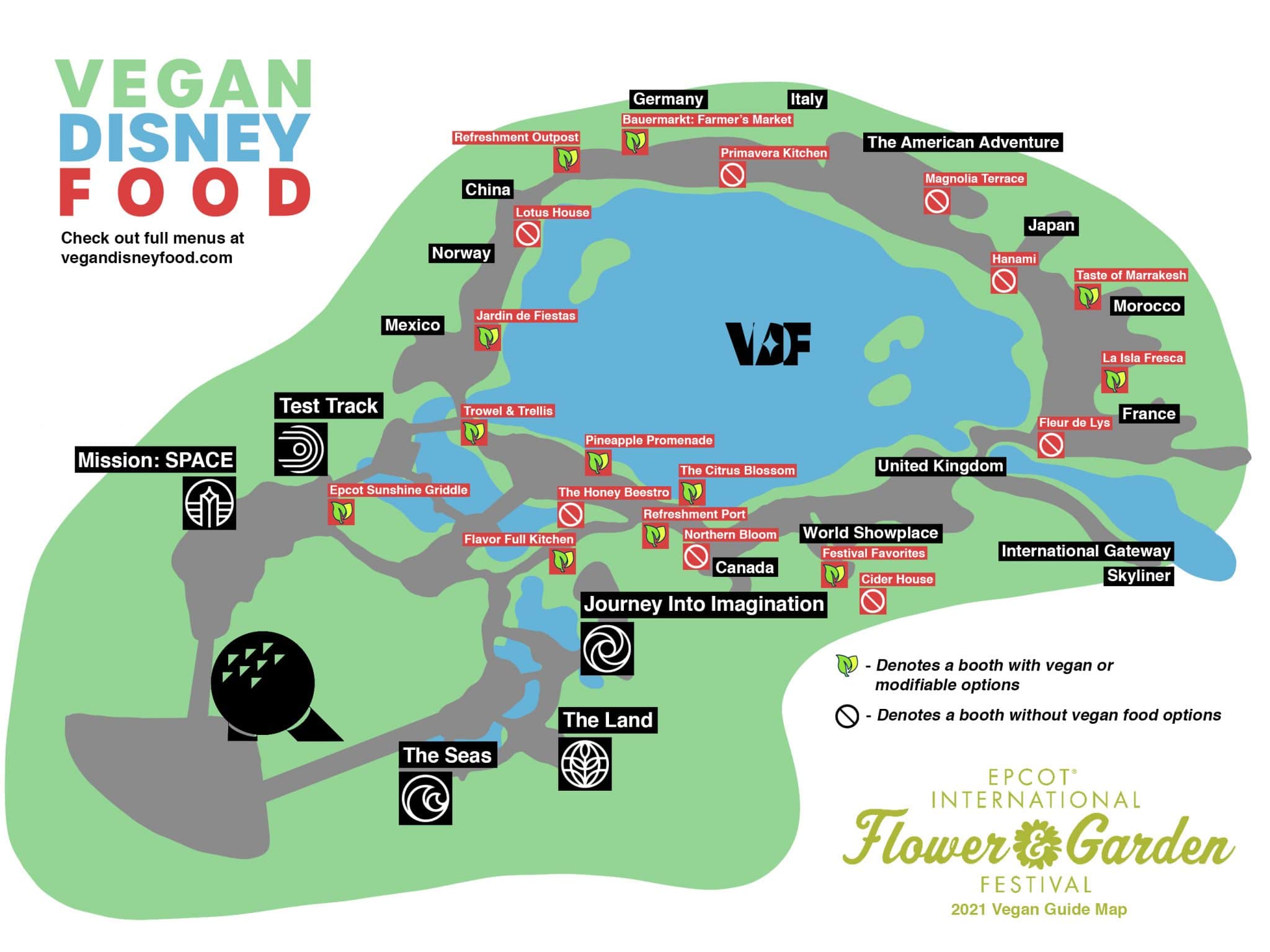 Vegan Guide Map 2021 Epcot Flower and Garden Festival - Vegan Disney Food