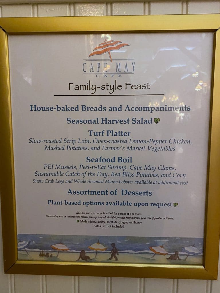 Cape May Cafe menu board