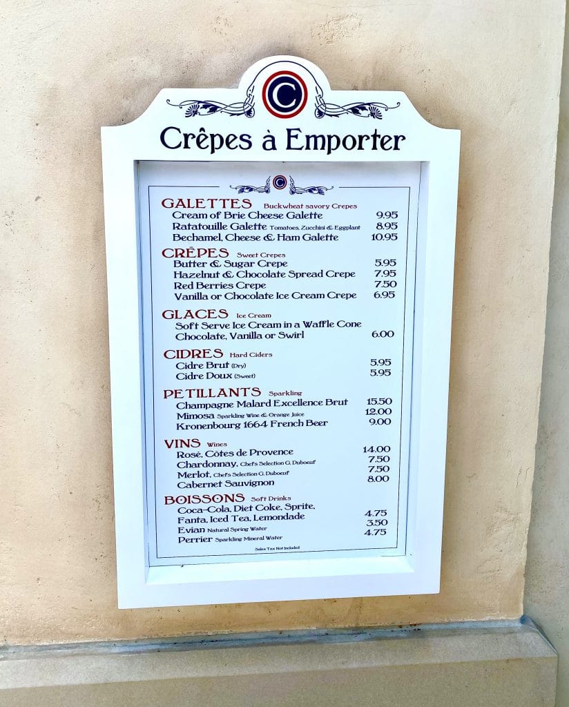 Crepes a Emporter menu