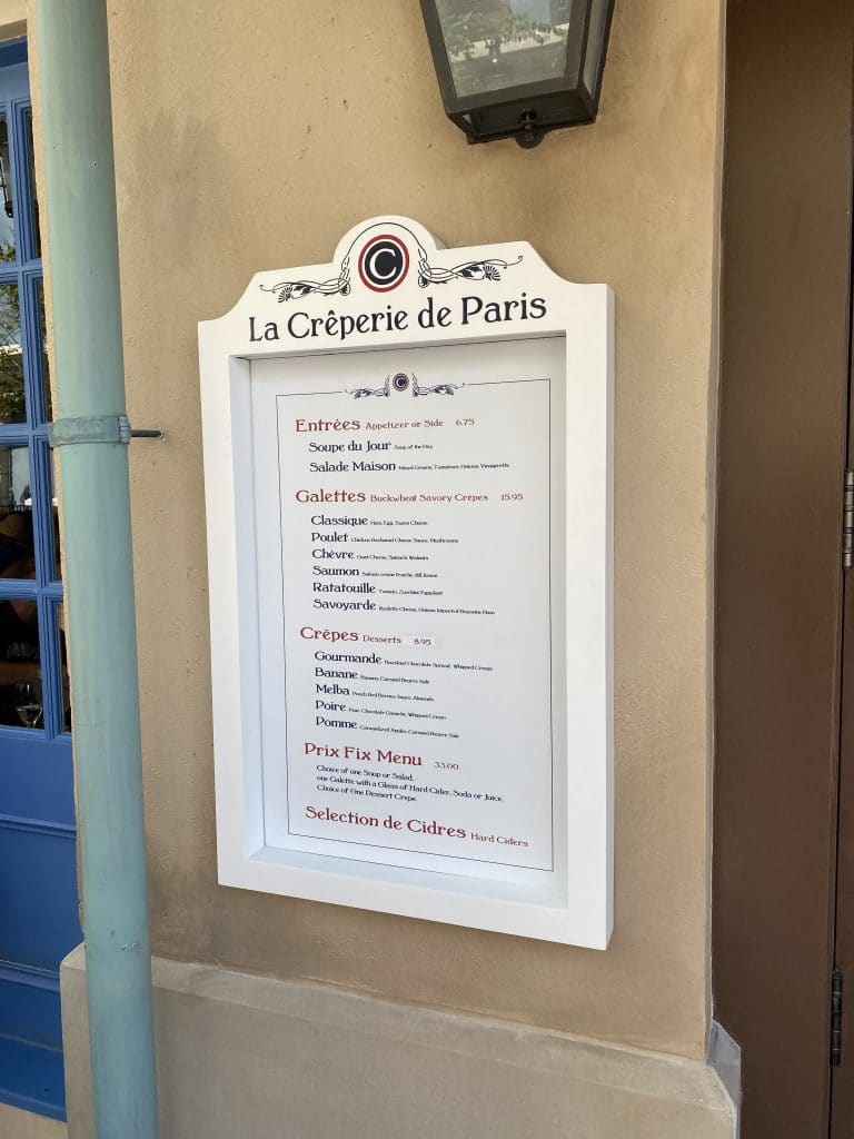 La Creperie de Paris menu