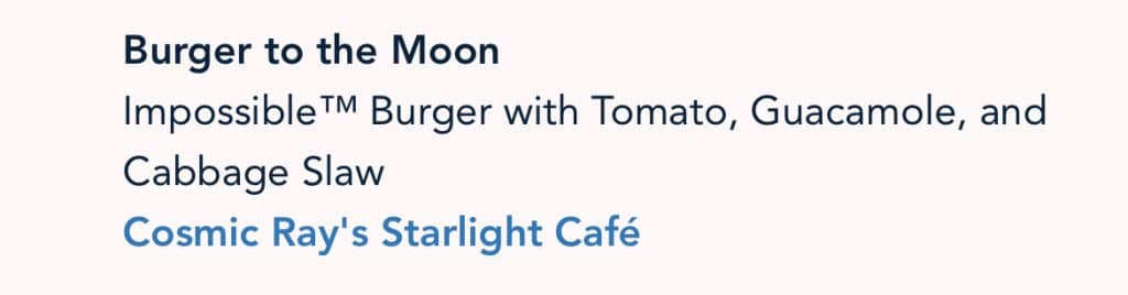 Vegan Burger to the Moon Disney 50th 