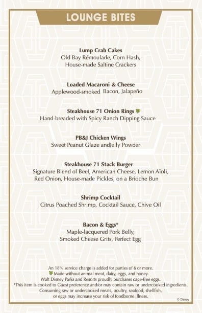 Steakhouse71 Lounge Menu