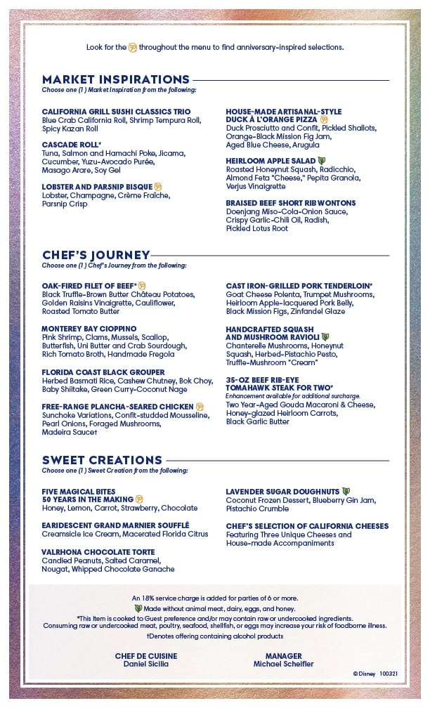 california grill 50th menu