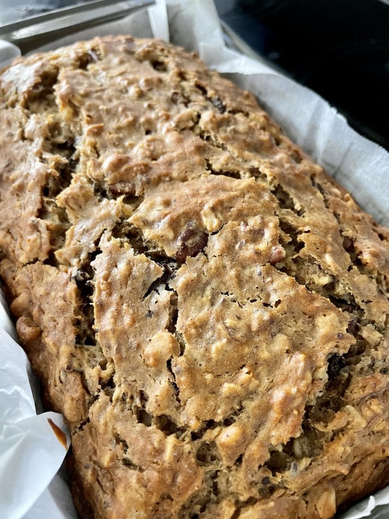 vegan Peanut Butter Chocolate Pecan Banana Oatmeal Bread