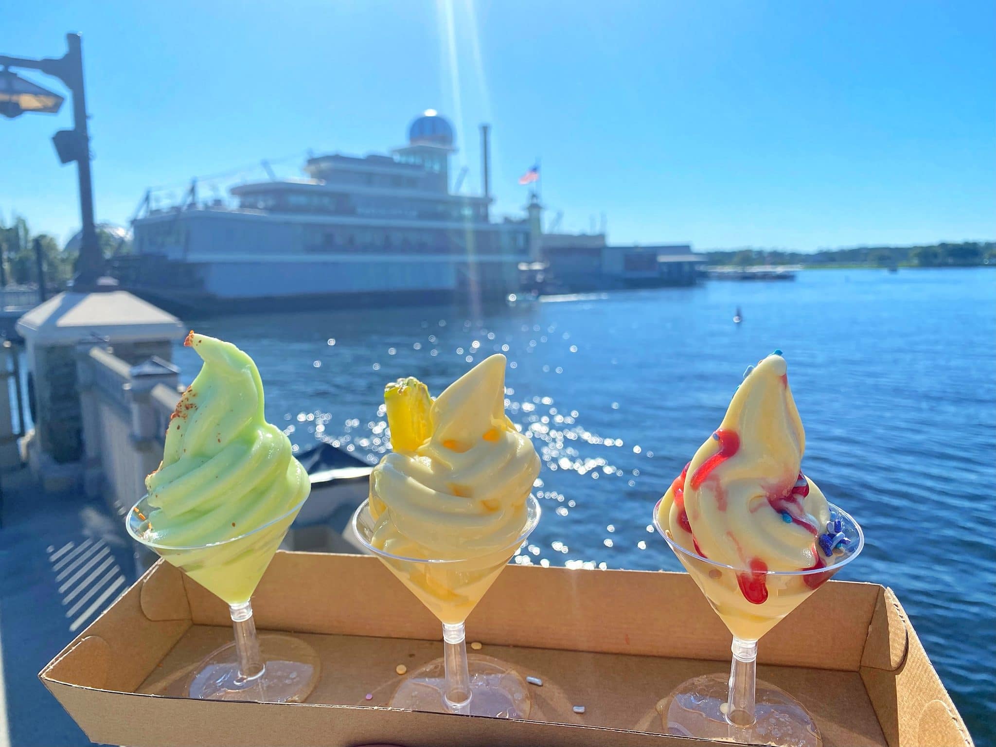 Swirls on the Water Disney Springs vegan Dole Whip Flight