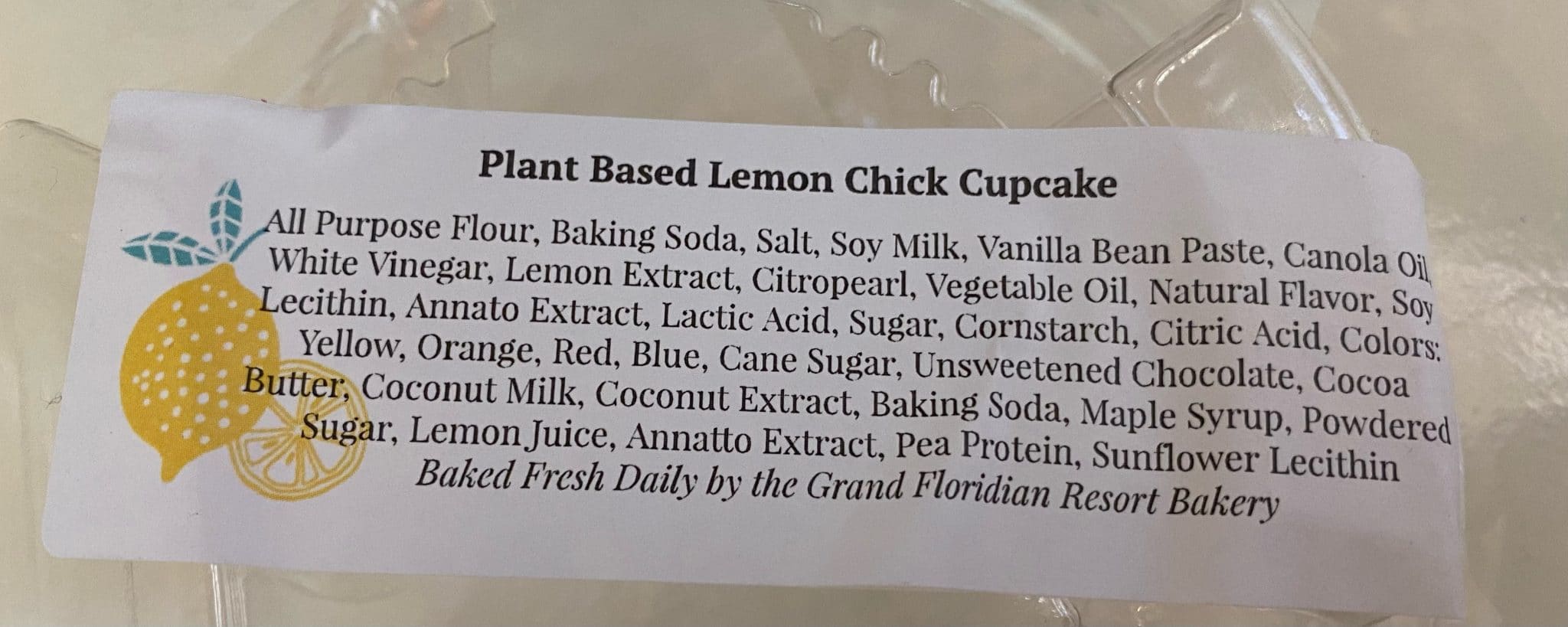 vegan Easter cupcake Grand Floridian ingredients