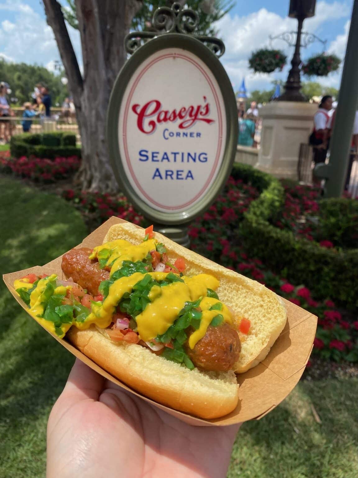 New Vegan Chicago Style Dog at Casey's Corner in Magic Kingdom Vegan Disney Food