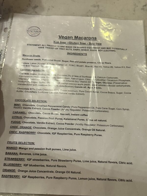 EPCOT France vegan macarons ingredients